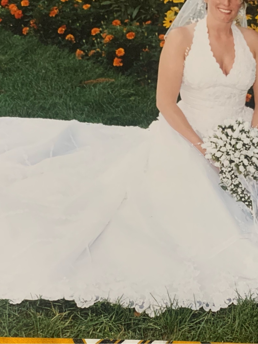 Classic White Halter Lace-Trim Wedding Gown
